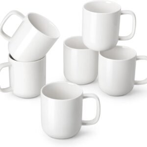 Star 12 oz Catering Mugs Cup Set with Handle for Coffee, Tea, Cocoa, Milk - Ceramic Stoneware Drinkware Set, Cappuccino White