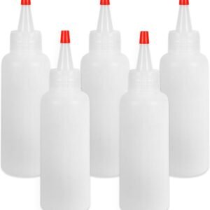 5Pcs Squeeze Bottles, 4 Oz Plastic Condiment Squeeze Bottles with Red Twist Top Cap, Empty Squeeze Bottles for Sauces, Ketchup