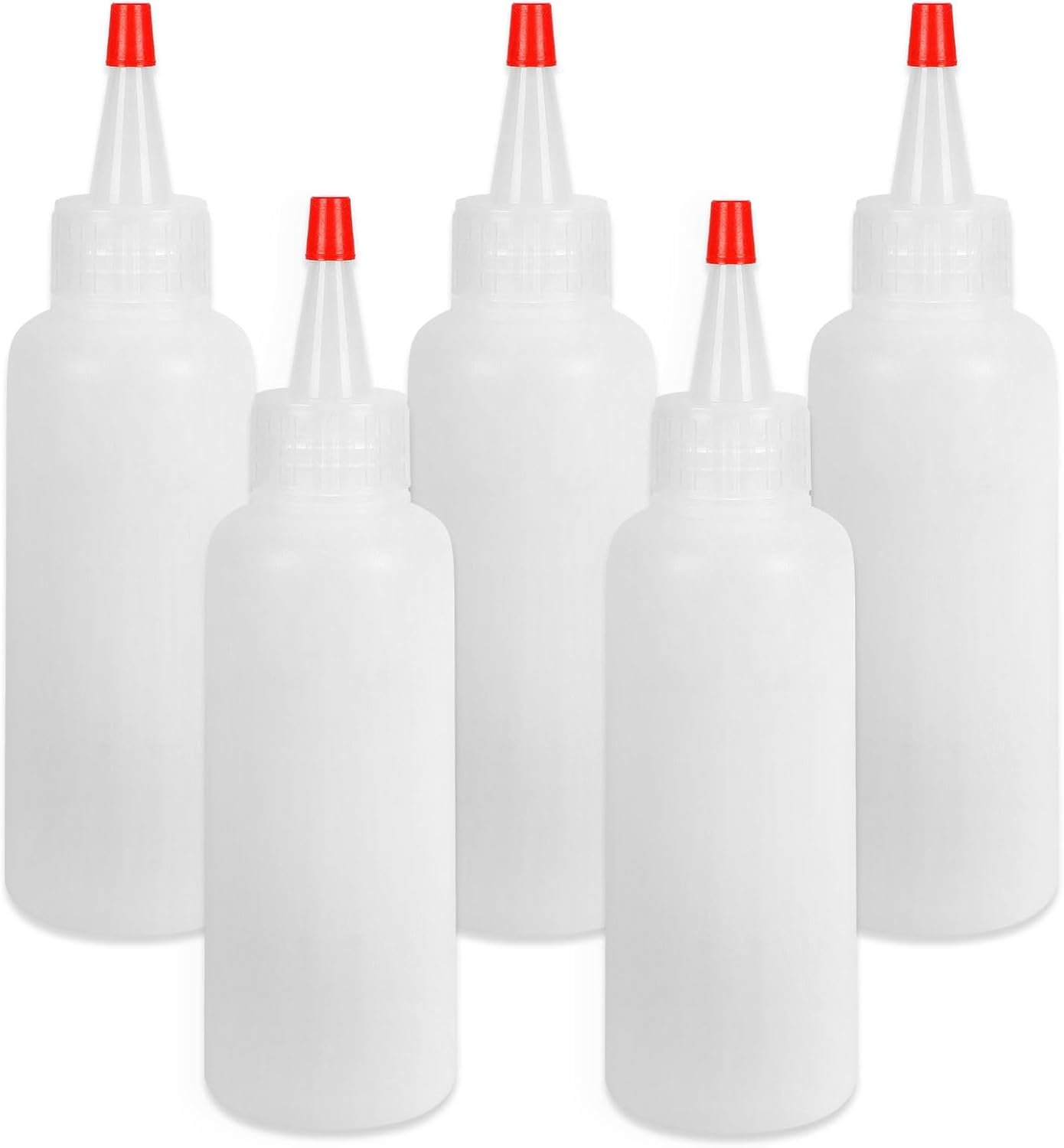 5Pcs Squeeze Bottles, 4 Oz Plastic Condiment Squeeze Bottles with Red Twist Top Cap, Empty Squeeze Bottles for Sauces, Ketchup
