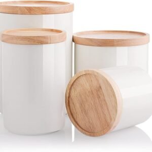 Stackable Containers with Airtight Seal Wooden Lid for Serving Ground Coffee, Tea, Herbs, Grains, Sugar