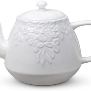 Toptier Leaf Teapot, Porcelain Tea Pot with Stainless Steel Infuser, Blooming & Loose Leaf Ceramic Teapot