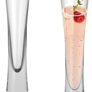 Hand Blown Champagne Glasses, Set of 2 Clear Crystal Glass Prosecco Glasses for Wedding Anniversary