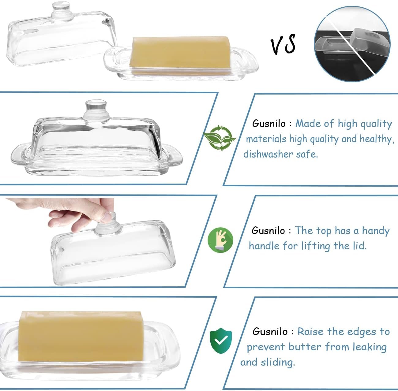 Butter Transparent Tray,Butter Holder Butter Stick Keeper Tray with Lid Butter Keeper Dishwasher Safe - 图片 2
