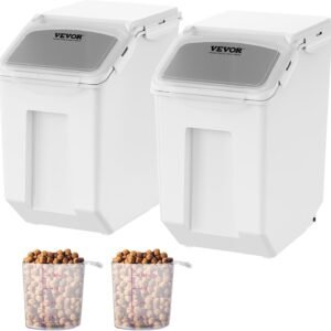 2Pcs Airtight Rice Flour Storage Container 25lbs, Large Pet Food Container Box Plastic Rice Storage Bin with Lid