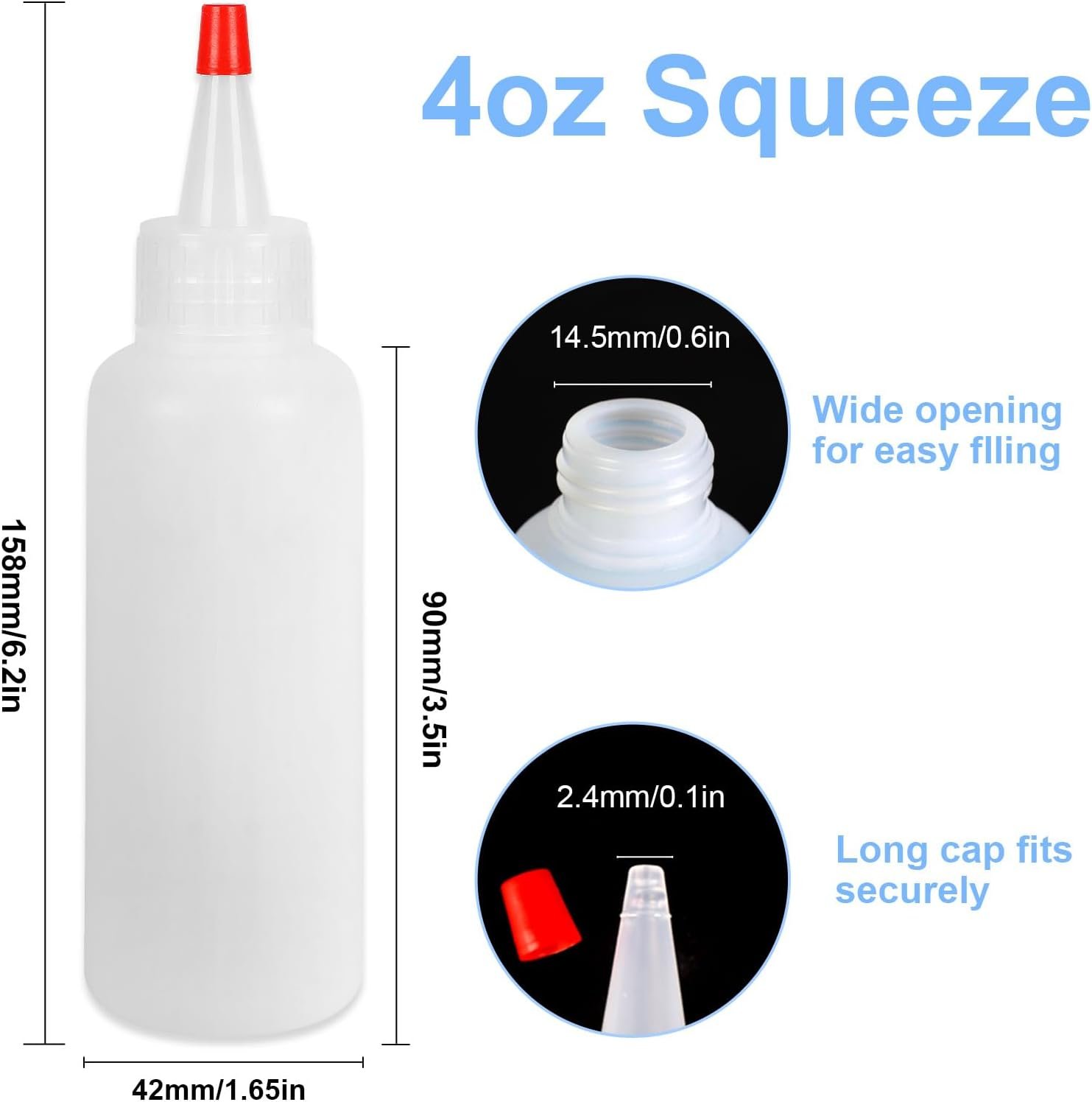 5Pcs Squeeze Bottles, 4 Oz Plastic Condiment Squeeze Bottles with Red Twist Top Cap, Empty Squeeze Bottles for Sauces, Ketchup - 图片 2