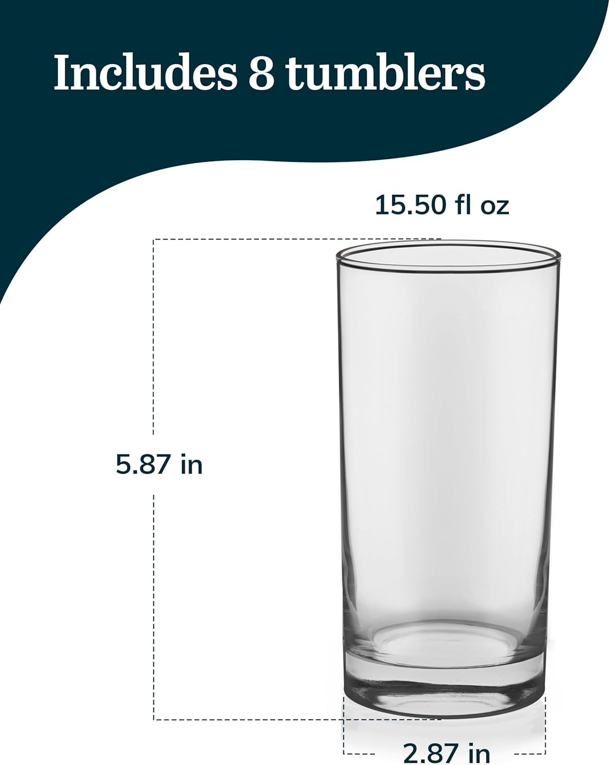 15.5 Oz Elegant, Weighted Clear Water Glasses, Dishwasher Safe Glass Cups Set for Parties, Birthdays - 图片 4