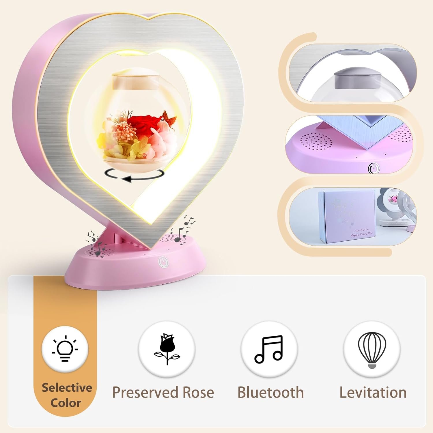5W Pink Magnetic Levitation Table Lamp with Variable Color LED Light, Unique Forever Flower Gift for Women, Girls - 图片 4
