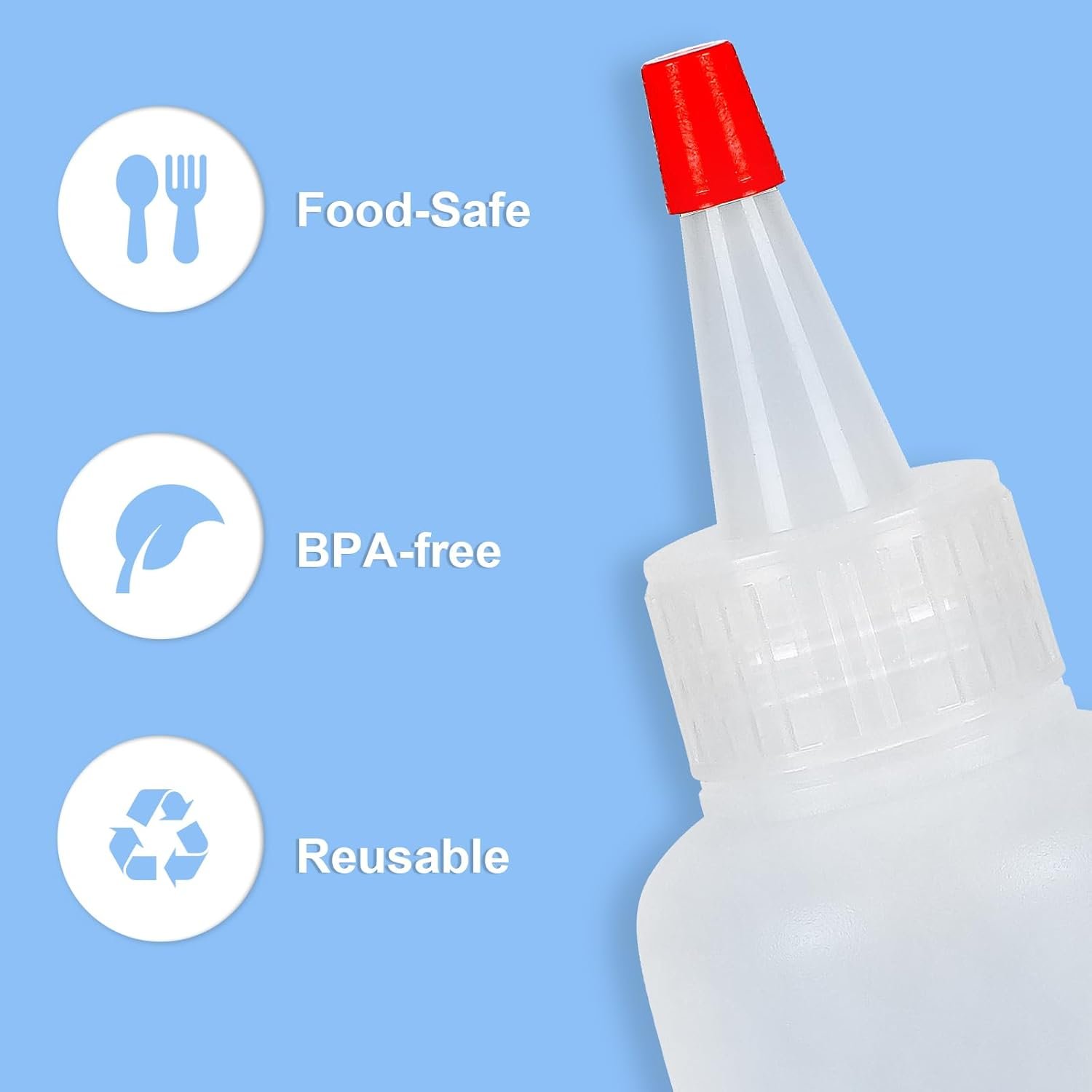 5Pcs Squeeze Bottles, 4 Oz Plastic Condiment Squeeze Bottles with Red Twist Top Cap, Empty Squeeze Bottles for Sauces, Ketchup - 图片 4