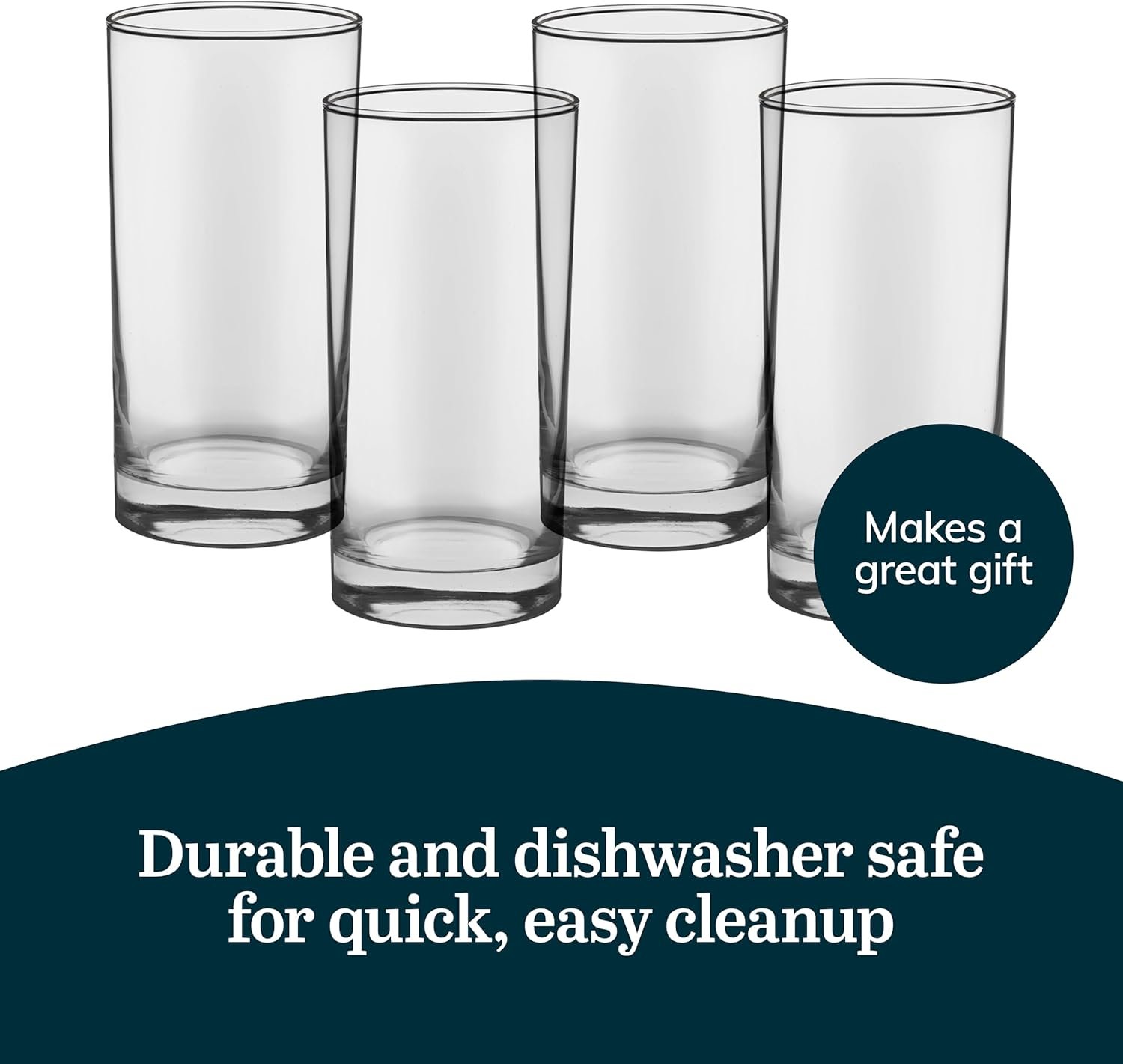 15.5 Oz Elegant, Weighted Clear Water Glasses, Dishwasher Safe Glass Cups Set for Parties, Birthdays - 图片 2