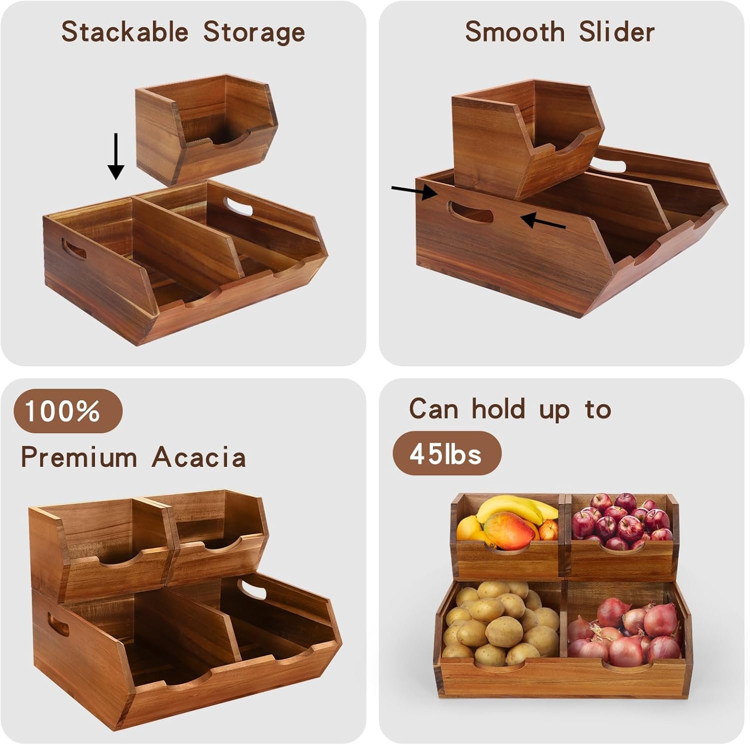 2-tier Vegetable and Fruit Organizer with Anti-slip Mat,Stacking Bins for Kitchen & Pantry - 图片 4