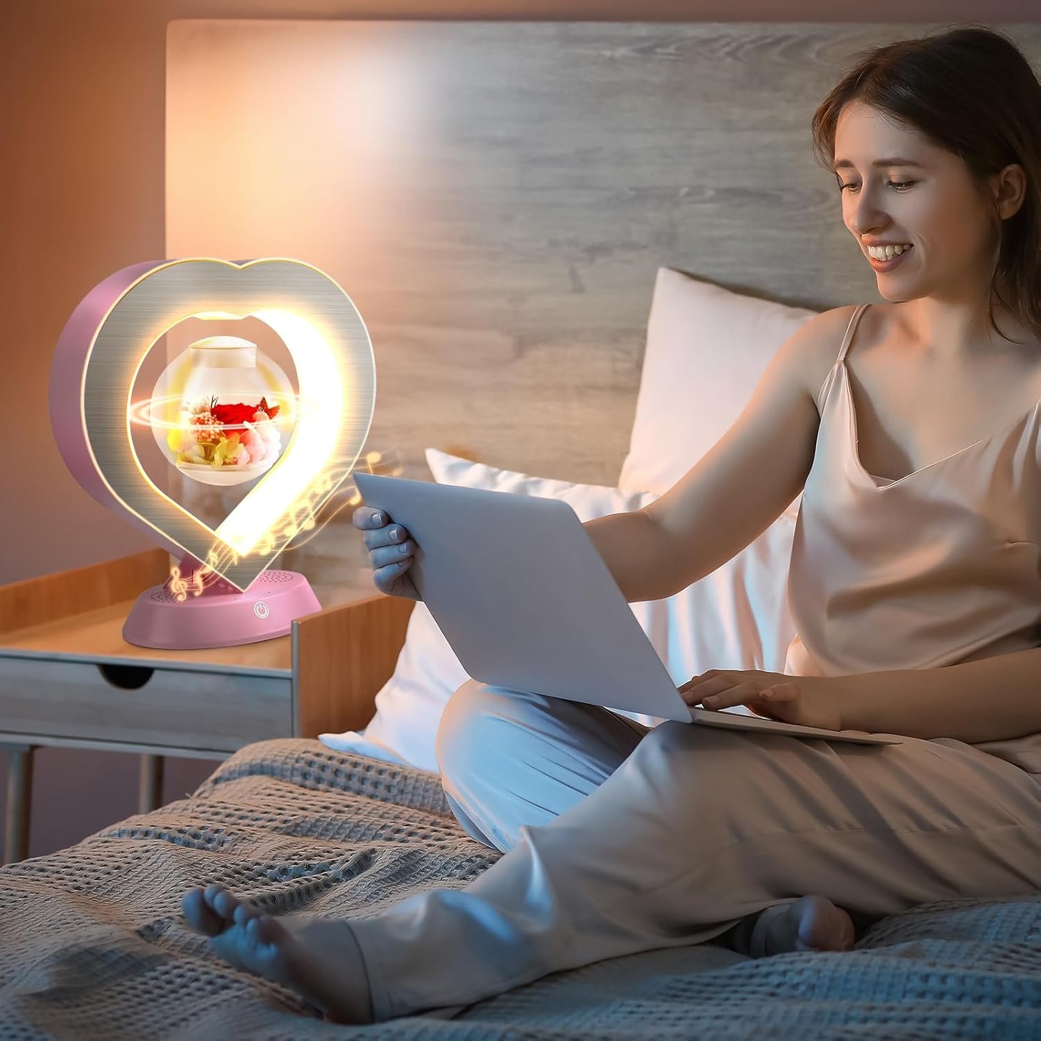 5W Pink Magnetic Levitation Table Lamp with Variable Color LED Light, Unique Forever Flower Gift for Women, Girls - 图片 2