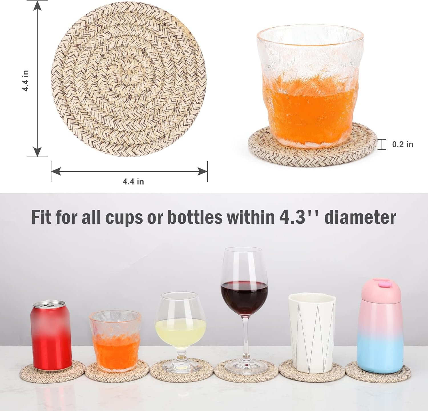 Cotton Woven Absorbent Coasters for Drinks, Minimalist Home Decor Coaster Set for Wooden Tabletop Protection Table, 4.3 inches Mixed Brown - 图片 4