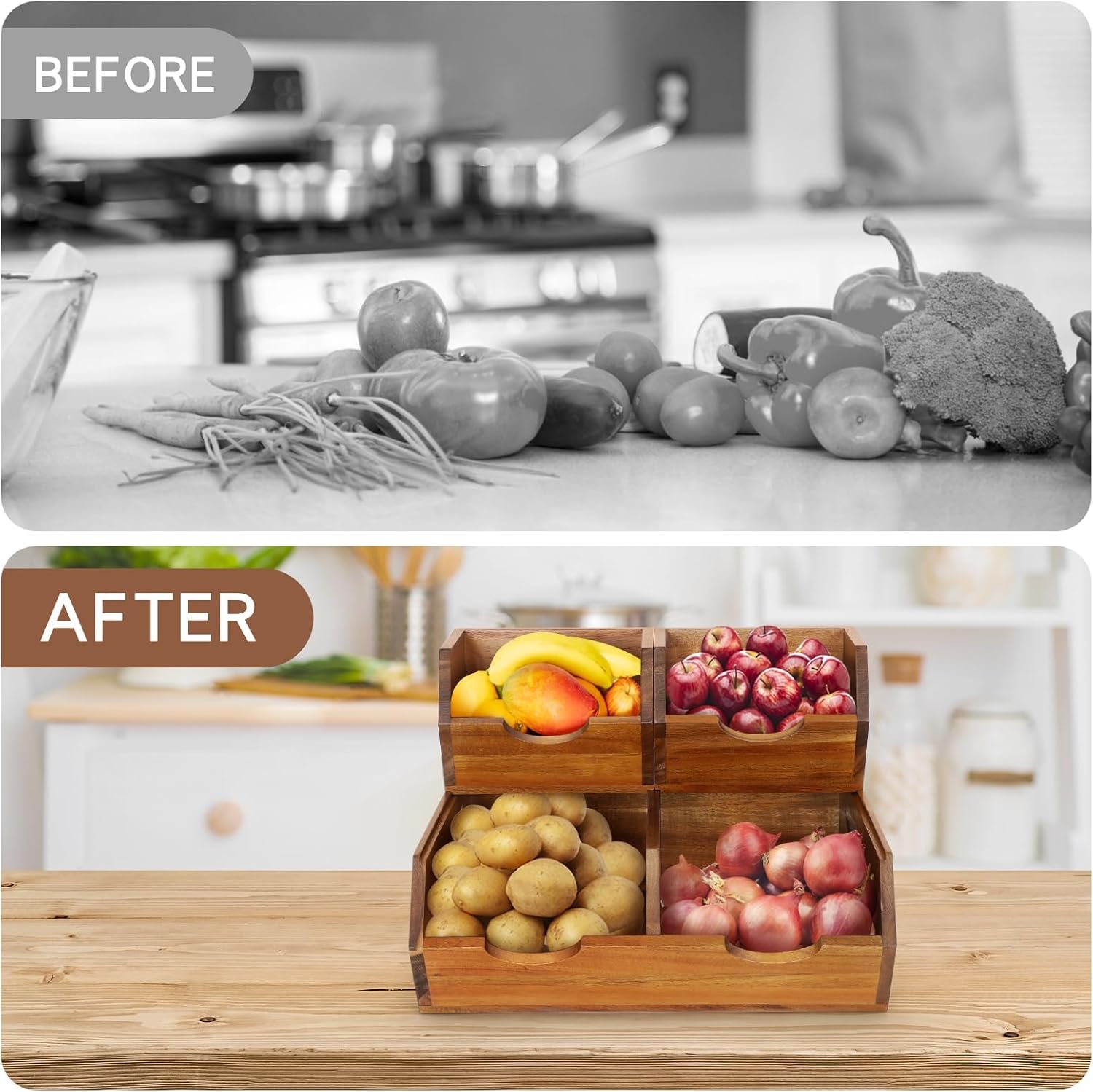 2-tier Vegetable and Fruit Organizer with Anti-slip Mat,Stacking Bins for Kitchen & Pantry - 图片 5