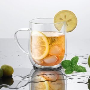 Double Layer Tea Latte Cappuccino Cups with Handle, Double Lined Insulated High Borosilicate Glassware for Milk and Hot Beverages