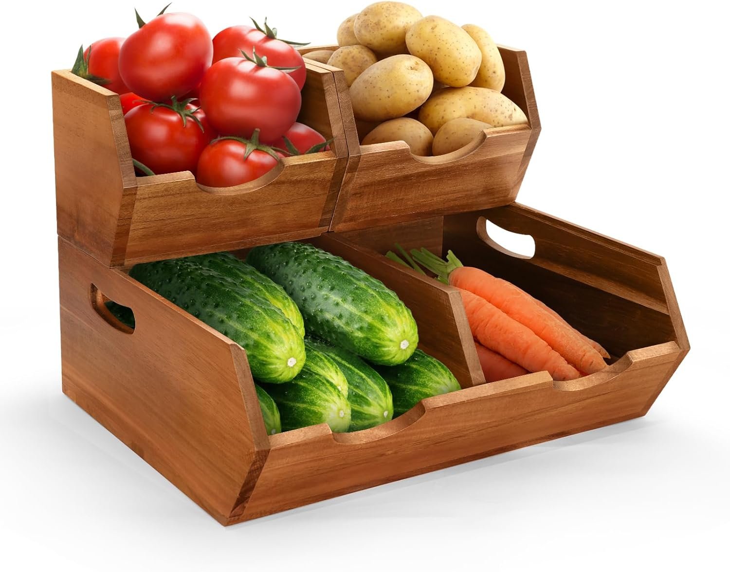 2-tier Vegetable and Fruit Organizer with Anti-slip Mat,Stacking Bins for Kitchen & Pantry