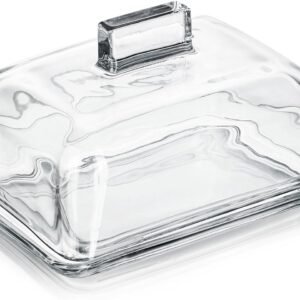 7" Large Square Crystal Butter Dish with Lid and Wide Handle for Fridge Kitchen