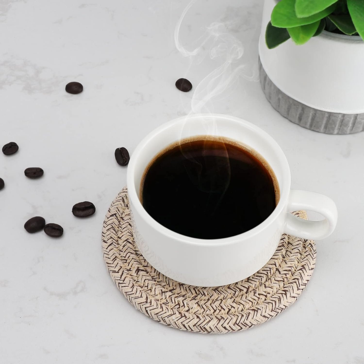 Cotton Woven Absorbent Coasters for Drinks, Minimalist Home Decor Coaster Set for Wooden Tabletop Protection Table, 4.3 inches Mixed Brown - 图片 3