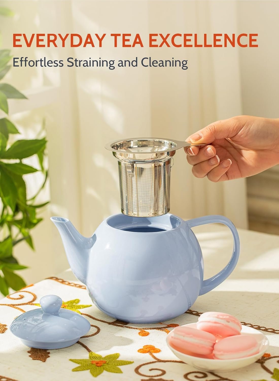 Porcelain Tea Pot with Stainless Steel Infuser, Blooming & Loose Leaf Teapot - 27ounce - 图片 4
