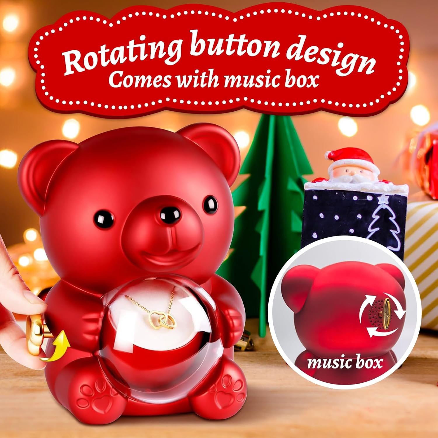 Music Box Red Teddy Bear with Preserved Forever Rose - Romantic Gift for Valentine - 图片 2