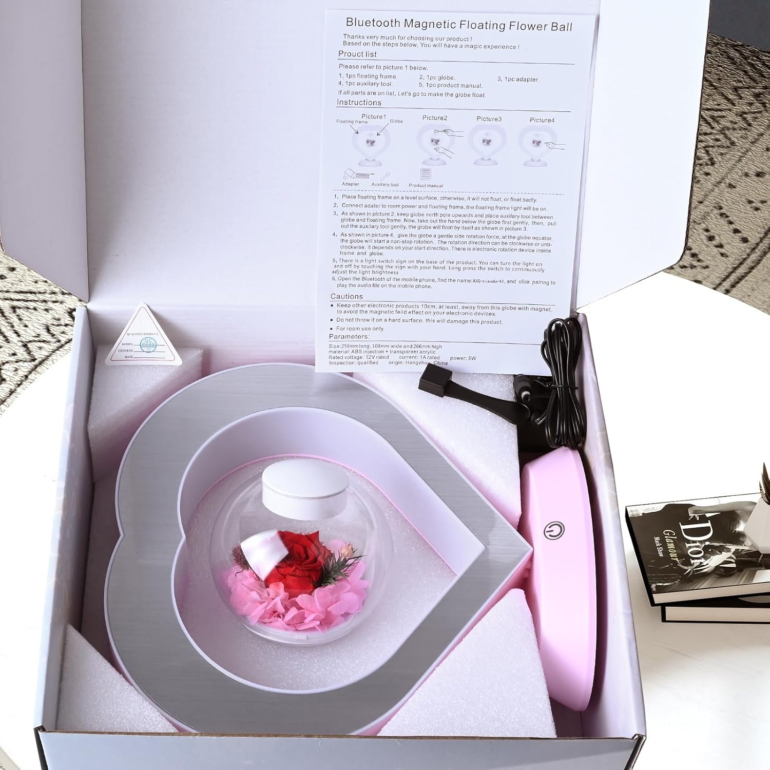 5W Pink Magnetic Levitation Table Lamp with Variable Color LED Light, Unique Forever Flower Gift for Women, Girls - 图片 3