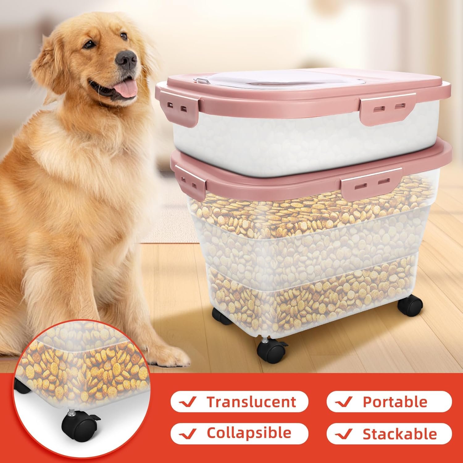 Plastic Dog Food Bin with Pet Food Scoop & Measuring Cup for Dry Food Storage(red) - 图片 2