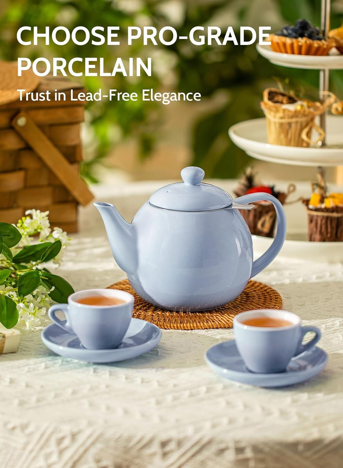 Porcelain Tea Pot with Stainless Steel Infuser, Blooming & Loose Leaf Teapot - 27ounce - 图片 3