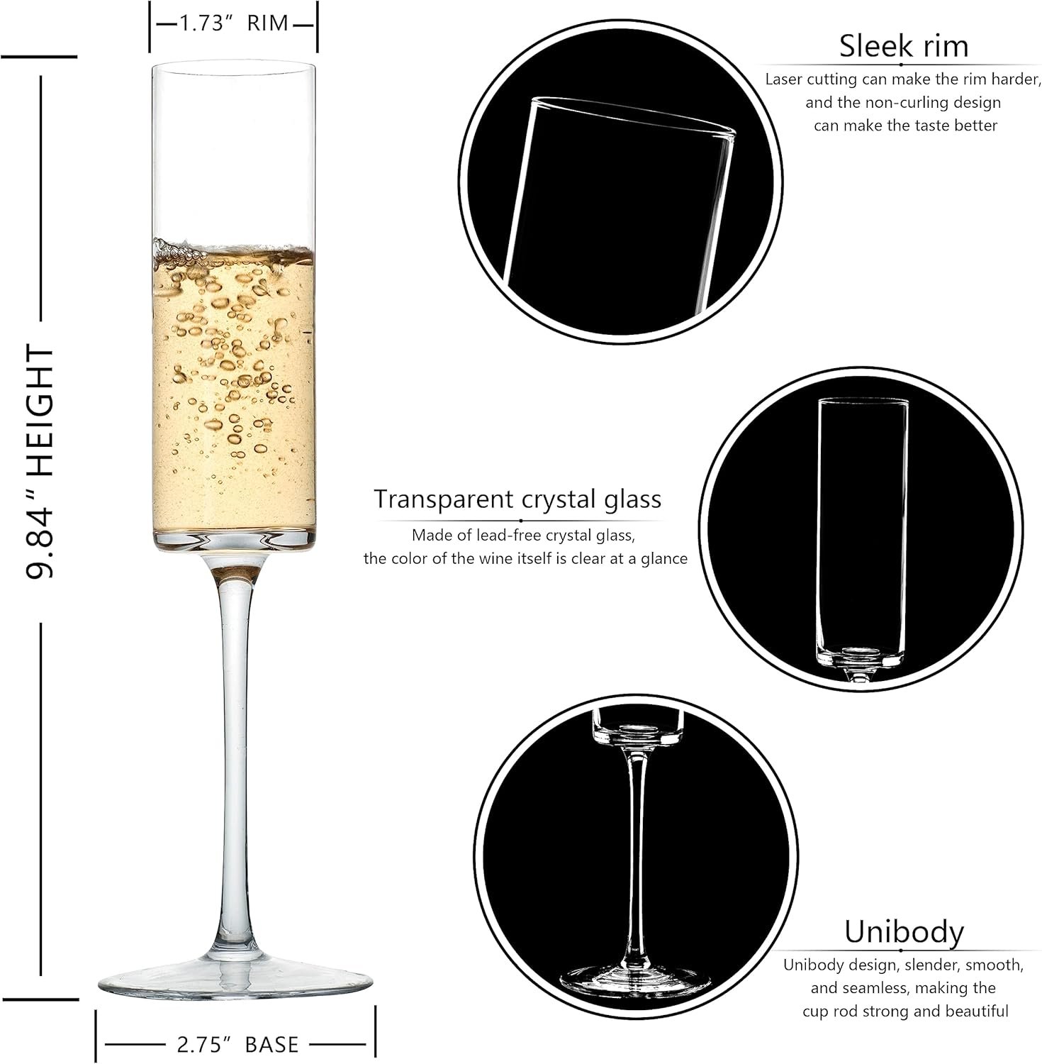Crystal Champagne Flutes Set of 6 - Hand Blown Champagne Glasses With Long Stem - 6.5 oz Elegant Sparkling Wine Stemware - Unique Gift for Birthday - 图片 3