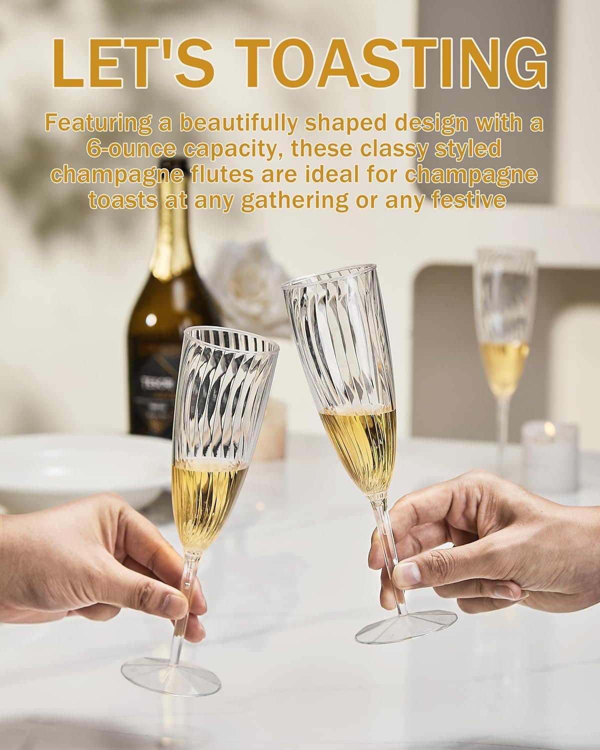 6 Oz Clear Disposable Champagne Glasses,Wine Glass Cocktail Cup for Wedding Party Birthday Celebrations Christmas Thanksgiving Engagement Mimosa Toasting Picnic - 图片 3