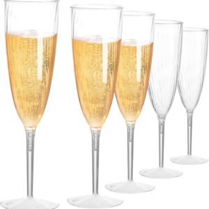 6 Oz Clear Disposable Champagne Glasses,Wine Glass Cocktail Cup for Wedding Party Birthday Celebrations Christmas Thanksgiving Engagement Mimosa Toasting Picnic