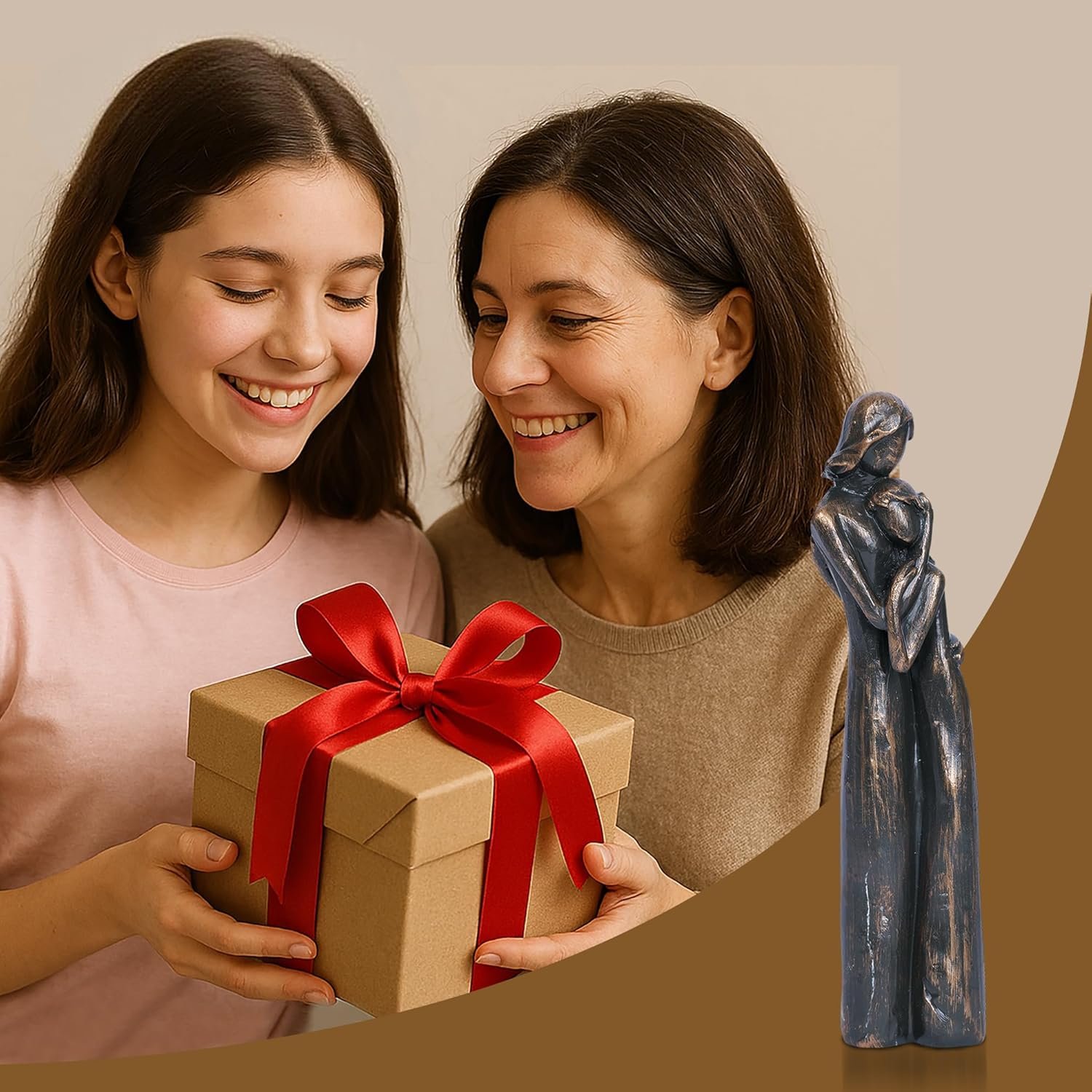 Mom Birthday Gift from Daughter Mother and Daughter Figurine 7" Hand Painted Sculpted Statue Meaningful for Mama Women - 图片 3