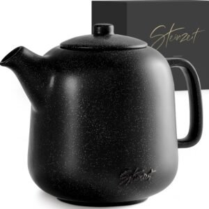 Tea Pot (44 oz) - Premium Ceramic Teapot with Infuser for Loose Tea - Black Teapot Ceramic with Removable