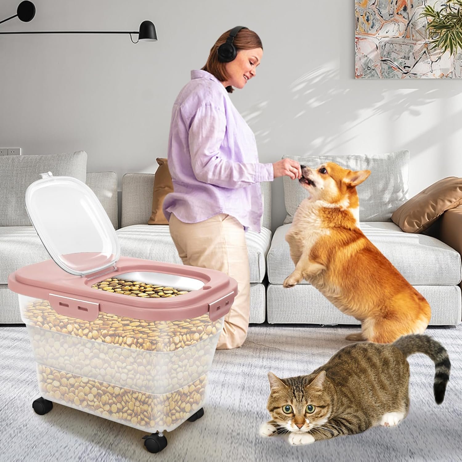 Plastic Dog Food Bin with Pet Food Scoop & Measuring Cup for Dry Food Storage(red) - 图片 4