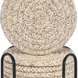 Cotton Woven Absorbent Coasters for Drinks, Minimalist Home Decor Coaster Set for Wooden Tabletop Protection Table, 4.3 inches Mixed Brown