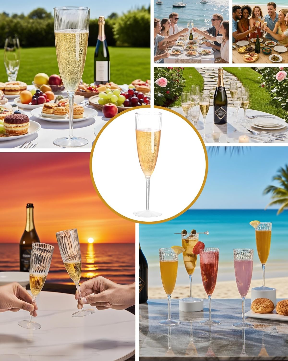 6 Oz Clear Disposable Champagne Glasses,Wine Glass Cocktail Cup for Wedding Party Birthday Celebrations Christmas Thanksgiving Engagement Mimosa Toasting Picnic - 图片 2