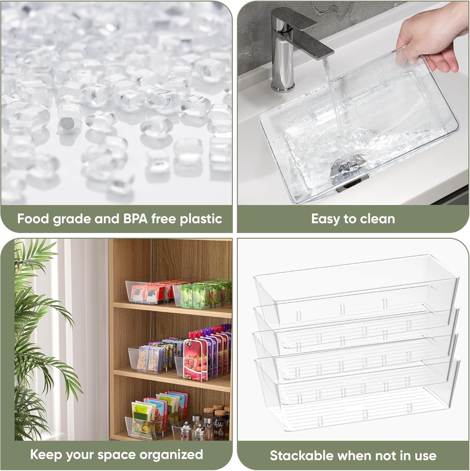 Plastic Clear Storage Bins with 3 Removable Dividers, BPA-Free Fridge Organizers for Kitchen Cabinet Bathroom - 图片 2