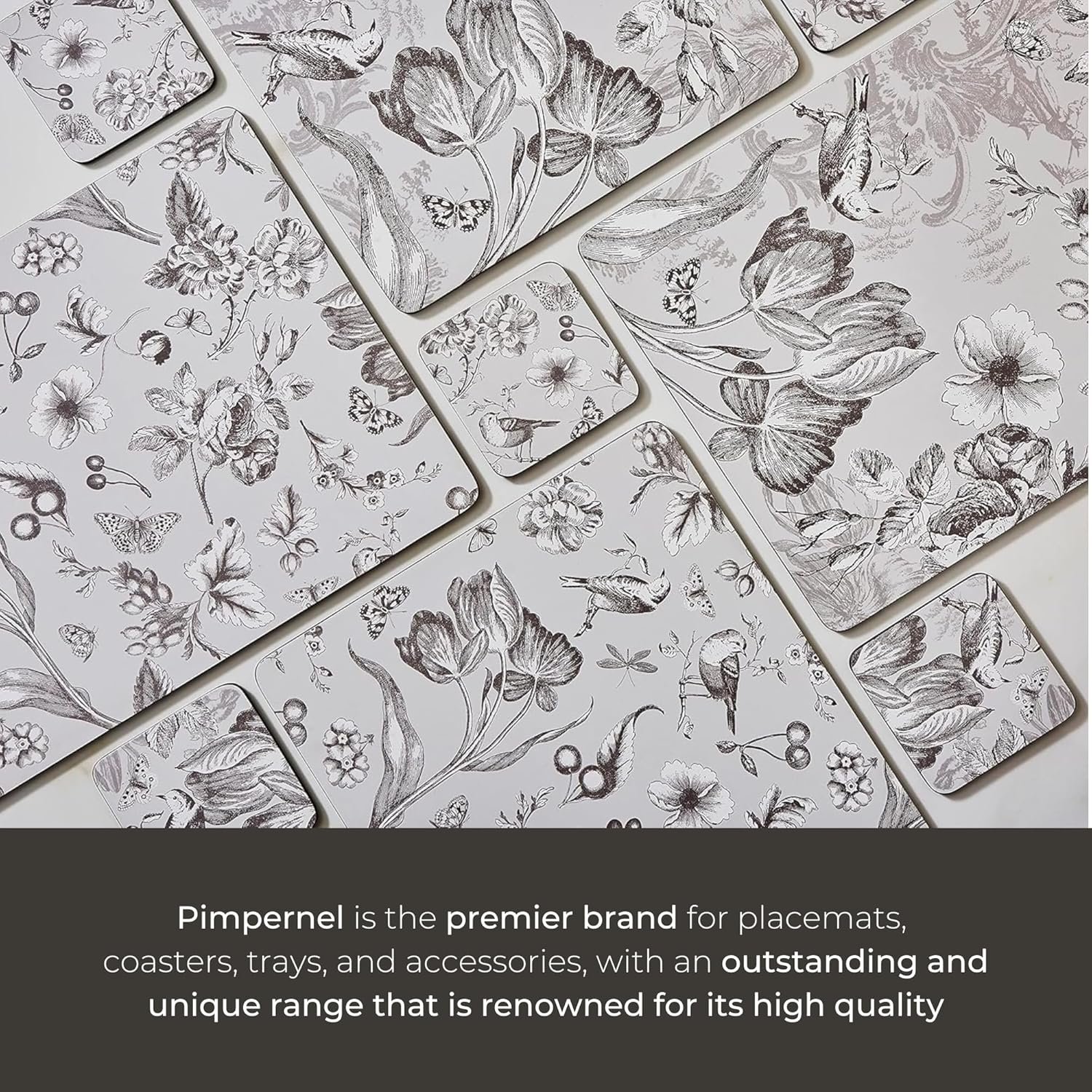 Set of 4 – 4" Square Cork-Backed Drink Mats with Grey Floral & Butterfly Design, Heat & Stain Resistant Surface Protectors for Dining & Kitchen - 图片 4